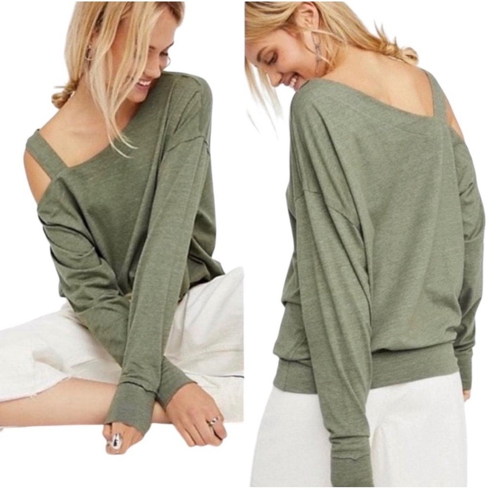 Free People Long Sleeve Cut Out Saratoga Top Olive Size Medium - Picture 3 of 5